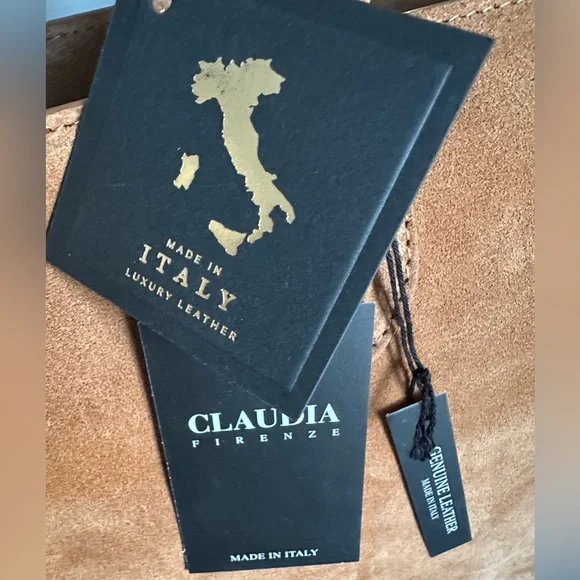 Viral Claudia Firenze Cognac Suede Leather Tote Satchel Bag NWT - Picture 5 of 6